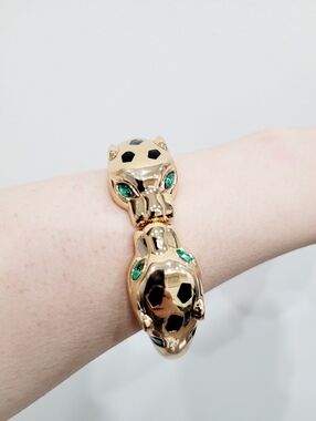 Brand New Gold Tone Tiger Green Eyes Stainless Bangle Bracelet